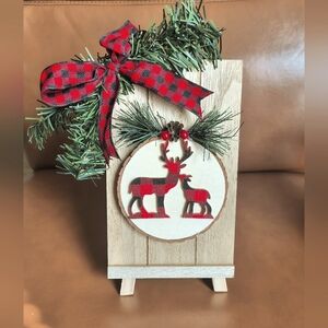 Handmade Christmas Red and Black Checkered Deer Holiday Decor